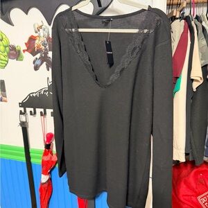 Torrid Black Long Sleeve Lace V-Neck Top